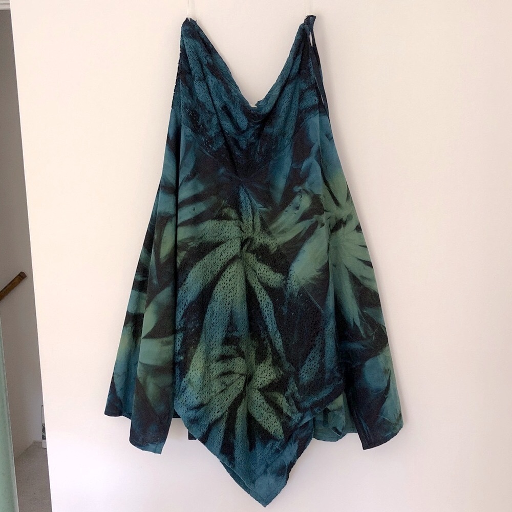 L Tie Dye Teal Black Handkerchief Hem Skirt Cotton Asymmetrical Fairycore Garb